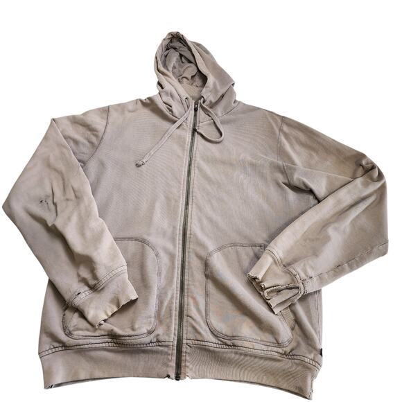 Aether Mens Full Zip Hoodie Size Large Beige Distressed Destroyed Grunge Worn - Picture 1 of 15